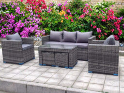 UK Leisure World Rattan Grey Coffee Table Stroage Wicker Conservatory Outdoor Garden Furniture Set Corner Sofa Table Grey - thumbnail 3