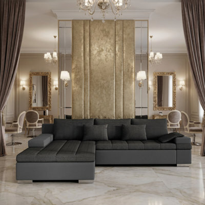 Bangkok Corner Sofa Bed Has Storage And Sleep Function Metal Legs Wooden Frame Foam Filling Dark Grey Left - image 1