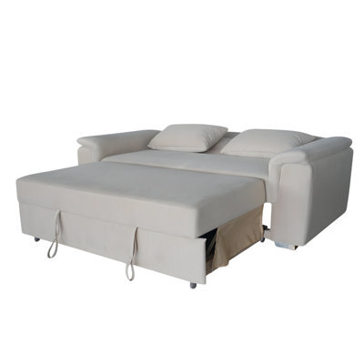 Interior Emporium Tokyo 2 Seater Pull Out Sofa Bed - Modern Plush Velvet Fabric With Storage And Foam Cushions (Beige) - image 1