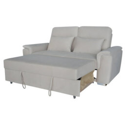 Interior Emporium Tokyo 2 Seater Pull Out Sofa Bed - Modern Plush Velvet Fabric With Storage And Foam Cushions (Beige) - thumbnail 2
