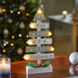 Wooden Led Christmas Tree Decoration - Silver & White - thumbnail 1