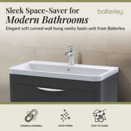 Balterley Aldershawe Contemporary Wall Hung 2 Drawer Bathroom Vanity Unit & Ceramic Basin, Dark Grey, 810mm - thumbnail 3