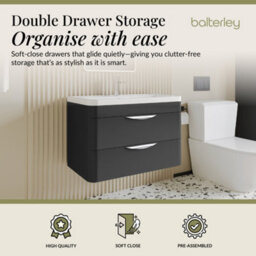 Balterley Aldershawe Contemporary Wall Hung 2 Drawer Bathroom Vanity Unit & Ceramic Basin, Dark Grey, 810mm - thumbnail 2