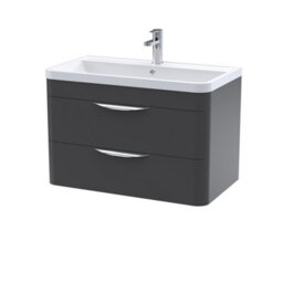 Balterley Aldershawe Contemporary Wall Hung 2 Drawer Bathroom Vanity Unit & Ceramic Basin, Dark Grey, 810mm - thumbnail 1