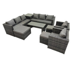Fimous Garden Rattan Outdoor Furniture Set 11 Seater Patio Corner Sofa Oblong Coffee Table With Chair 3 Stool Side Table Dark Grey - thumbnail 2