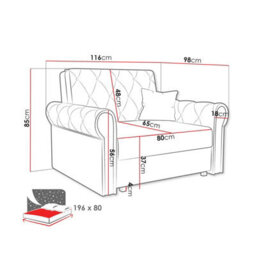 Viva Roma I Upholstered Sofa Bed Armchair With Sleeping Function And Bedding Storage Metal Legs Wooden Frame Light Grey - thumbnail 6