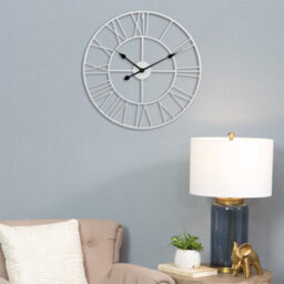 Living And Home White Metal Wall Clocks Round Silent Roman Numeral Clocks For Living Room Bedroom 400mm - thumbnail 2