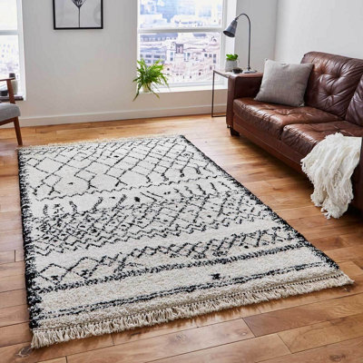 Black/white Kilim Modern Shaggy Moroccan Easy To Clean Abstract Geometric Rug For Dining Room-160Cm X 230Cm - image 1
