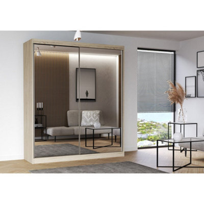 Arte Multi 20 -Spacious Mirrored Sliding Door Wardrobe In Oak Sonoma  (H)2180mm (W)2030mm (D)610mm - image 1
