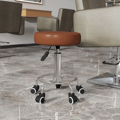 Vinsetto Round Pu Leather Salon Beautician Stool Adjustable Height, Brown - image 1