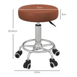 Vinsetto Round Pu Leather Salon Beautician Stool Adjustable Height, Brown - thumbnail 3
