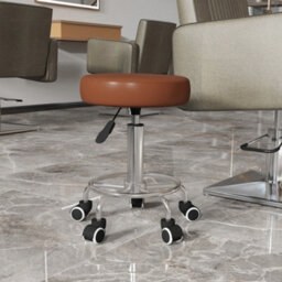 Vinsetto Round Pu Leather Salon Beautician Stool Adjustable Height, Brown - thumbnail 1