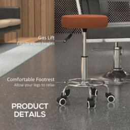 Vinsetto Round Pu Leather Salon Beautician Stool Adjustable Height, Brown - thumbnail 8
