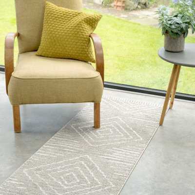 Loomed Beige Moroccan Berber Diamond Geometric Runner Rug 60X240Cm - image 1