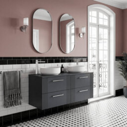 Balterley Belvide Partial Fluted 4 Drawer Wall Hung Vanity Unit With Colour Coordinating Worktop - 1200mm - Satin Dark Grey - thumbnail 4