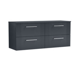 Balterley Belvide Partial Fluted 4 Drawer Wall Hung Vanity Unit With Colour Coordinating Worktop - 1200mm - Satin Dark Grey