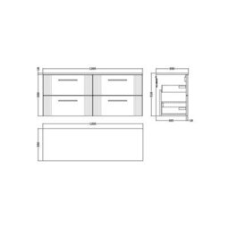 Balterley Belvide Partial Fluted 4 Drawer Wall Hung Vanity Unit With Colour Coordinating Worktop - 1200mm - Satin Dark Grey - thumbnail 2