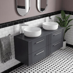 Balterley Belvide Partial Fluted 4 Drawer Wall Hung Vanity Unit With Colour Coordinating Worktop - 1200mm - Satin Dark Grey - thumbnail 3