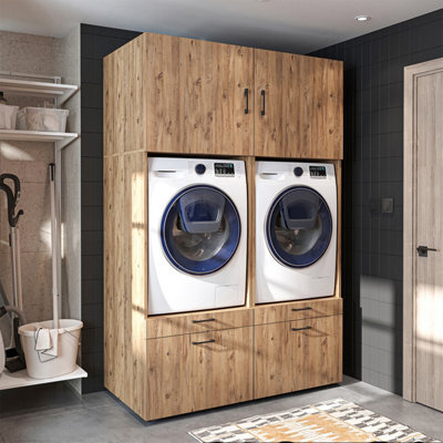 Roomart A Plus, Twin Washer And Dryer Cabinet Set, Oak Effect - image 1