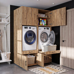 Roomart A Plus, Twin Washer And Dryer Cabinet Set, Oak Effect - thumbnail 3
