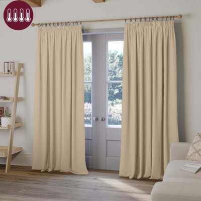 Oxford Homeware Plain Cream 230Gsm Blackout Curtain Thermal Insulated Pencil Pleat For Living Room Curtain Pair (W)228Cmx(L)183Cm