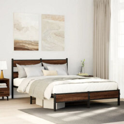 Berkfield Bed Frame Without Mattress Brown Oak 150X200 Cm King Size Engineered Wood - thumbnail 1