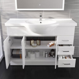 Ibathuk 1200mm White Gloss Basin Vanity Unit Sink Cabinet Bathroom Drawer Storage Furniture - thumbnail 4