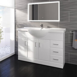 Ibathuk 1200mm White Gloss Basin Vanity Unit Sink Cabinet Bathroom Drawer Storage Furniture - thumbnail 6