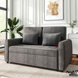 Darphe Grey Convertible Sofa Bed With 2 Pillows