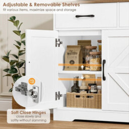 White Sideboard, 150Cm Kitchen Cabinet With 3 Drawers And 4 Doors, Large Sideboard - thumbnail 6