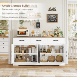 White Sideboard, 150Cm Kitchen Cabinet With 3 Drawers And 4 Doors, Large Sideboard - thumbnail 4