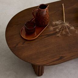 Sweeek - Oval Coffee Table In Rubberwood And Oak Veneer    Walnut Stain  L 122 X W 65 X H 35 Cm    Gabrielle - thumbnail 5