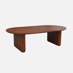 Sweeek - Oval Coffee Table In Rubberwood And Oak Veneer    Walnut Stain  L 122 X W 65 X H 35 Cm    Gabrielle - thumbnail 1