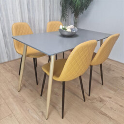 Kosy Koala Modern Rectangle Dark Grey Dining Table Set With 4 Mustard Chairs Dining Room Furniture