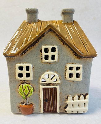 My Square Mile Tealight Candle Holder Housewarming Gift Cottage Ceramic Village Pottery House Ornament (Grey Thatched Roof (17Cm X 14Cm)) - image 1