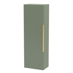 Balterley Fluted Front Wall Hung Single Door Tall Bathroom Storage Unit, 400mm, Green, Brushed Brass Handle
