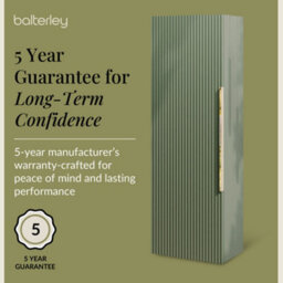 Balterley Fluted Front Wall Hung Single Door Tall Bathroom Storage Unit, 400mm, Green, Brushed Brass Handle - thumbnail 6