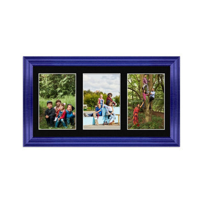 AK Frames 40X20Cm Purple Classic Multi Photo Frame With Black Mount - Holds 3 Apertures (3X) 6X4 Photos - image 1