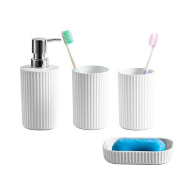 Innoteck Essentials 4Pc Bathroom Accessory Set(Matt White) - Soap Dish, Soap Dispenser, Tumbler(X2). - image 1