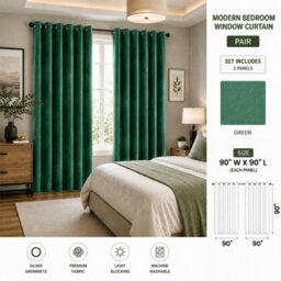 Aspire Homeware Emerald Green Velvet Curtain Room Darkening Blackout Eyelet Curtain Pair (W) 228Cm X (D)228Cm With Tie Back Pair - thumbnail 9