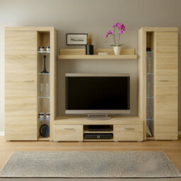 Wall Unit Rumba Xl Living Room Furniture Sonoma Oak With Led Lights - thumbnail 1