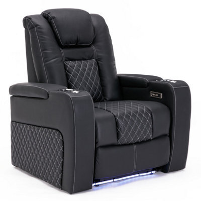 More4Homes Broadway Cinema Electric Recliner Chair Usb Charging Led Base (Black W White Stitching) - image 1