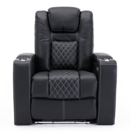 More4Homes Broadway Cinema Electric Recliner Chair Usb Charging Led Base (Black W White Stitching) - thumbnail 2
