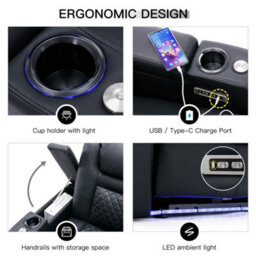 More4Homes Broadway Cinema Electric Recliner Chair Usb Charging Led Base (Black W White Stitching) - thumbnail 5