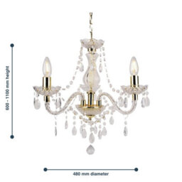 First Choice Lighting Set Of 2 Clear And Gold Marie Therese Style 3 X 40W Chandelier - thumbnail 5