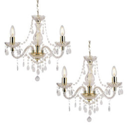 First Choice Lighting Set Of 2 Clear And Gold Marie Therese Style 3 X 40W Chandelier - thumbnail 1