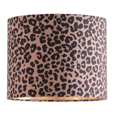 Valuelights Oasis Leopard Print Fabric With Metallic Gold Inner Drum Ceiling Lamp Shade (D)25Cm - image 1