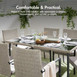 Vonhaus Garden Dining Set, Rattan Effect 6 Seater Dining Set For Garden & Patio, Outdoor Dining Table Set With Removable Cushions - thumbnail 5