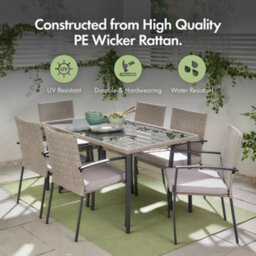 Vonhaus Garden Dining Set, Rattan Effect 6 Seater Dining Set For Garden & Patio, Outdoor Dining Table Set With Removable Cushions - thumbnail 2