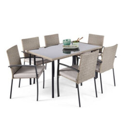 Vonhaus Garden Dining Set, Rattan Effect 6 Seater Dining Set For Garden & Patio, Outdoor Dining Table Set With Removable Cushions - thumbnail 1